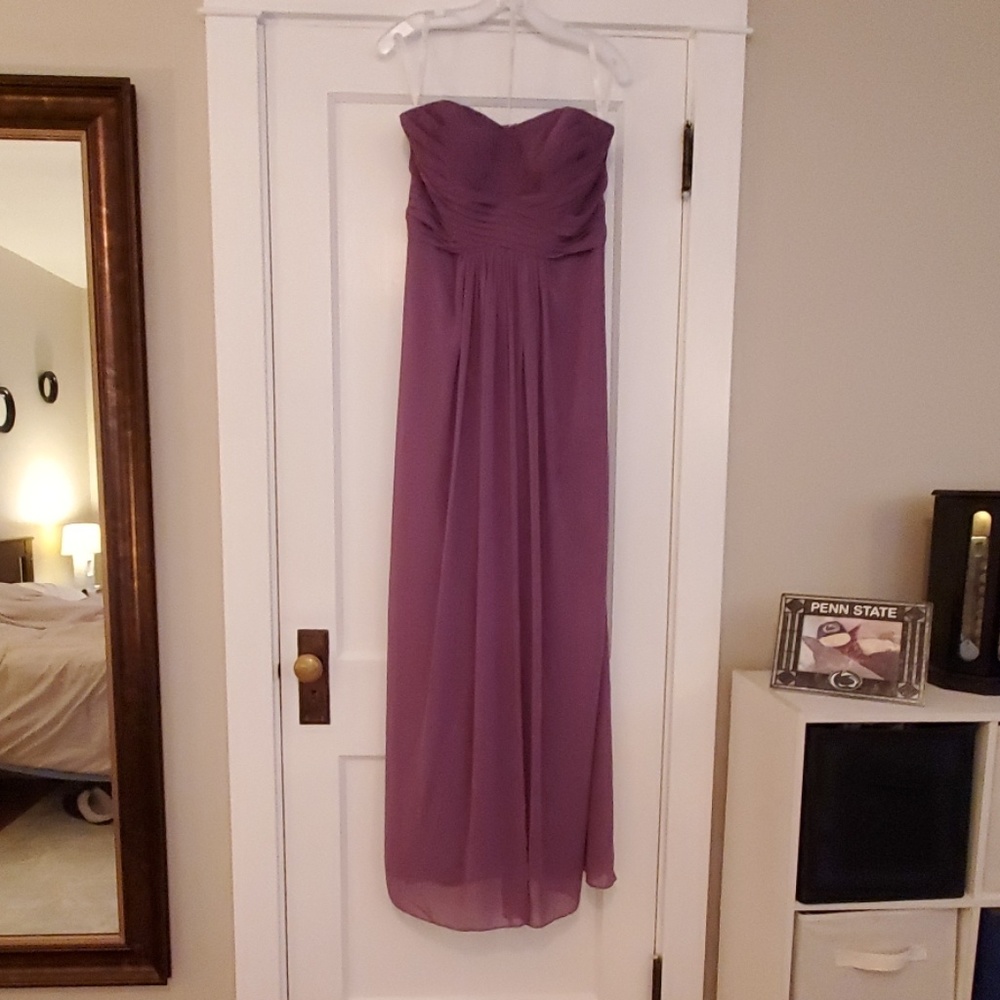David's Bridal Strapless Chiffon Dress in Wisteria